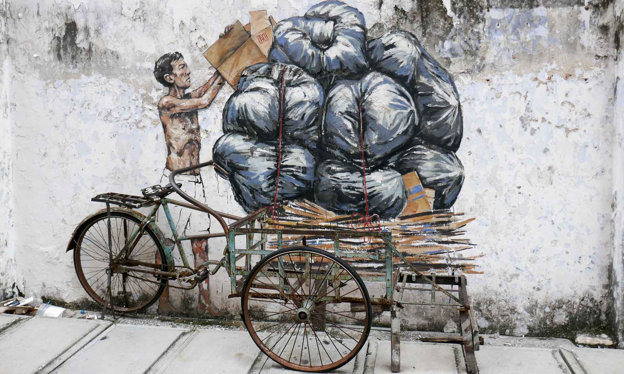 Street art: Man with trishaw