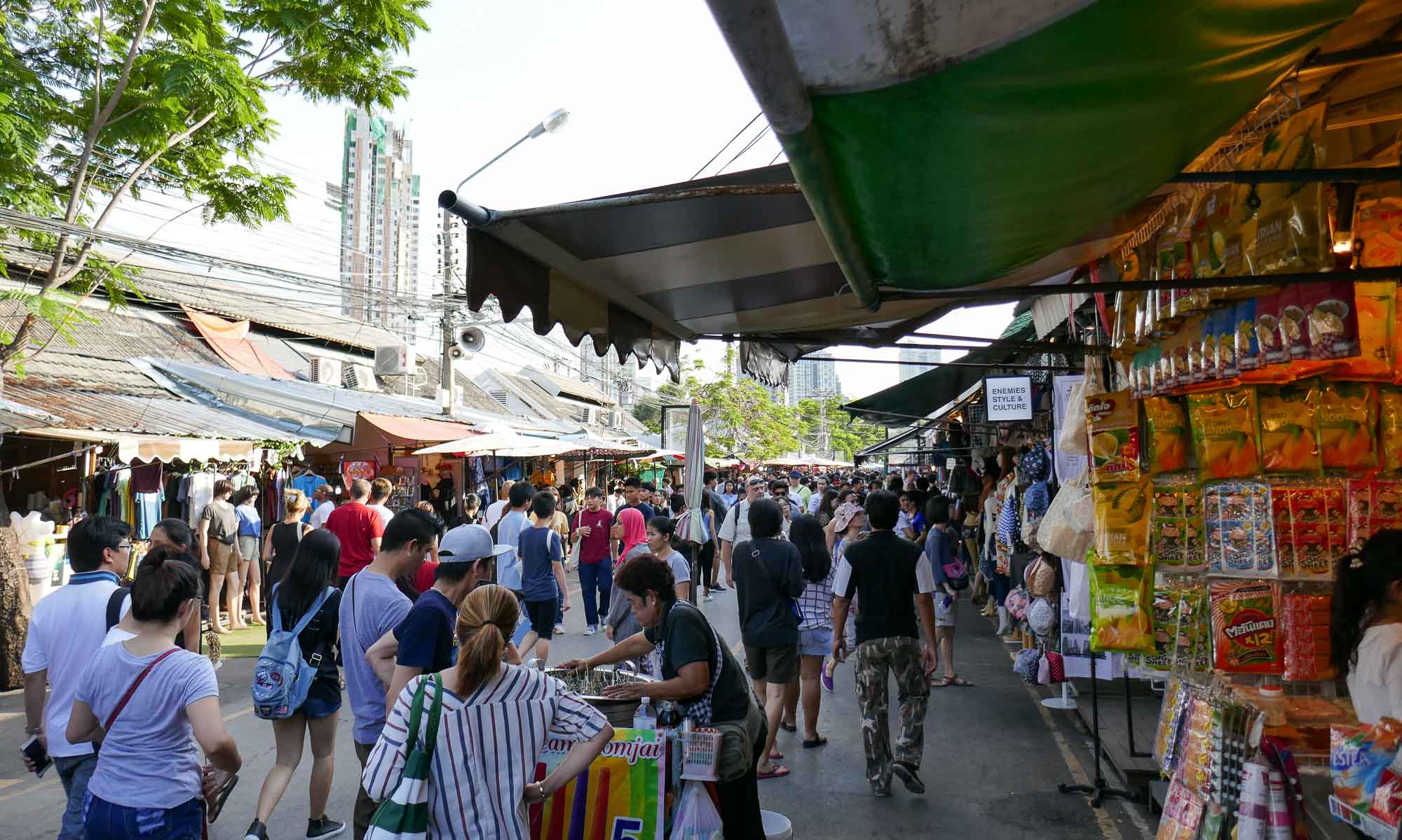 The market is huge with stalls inside and outside