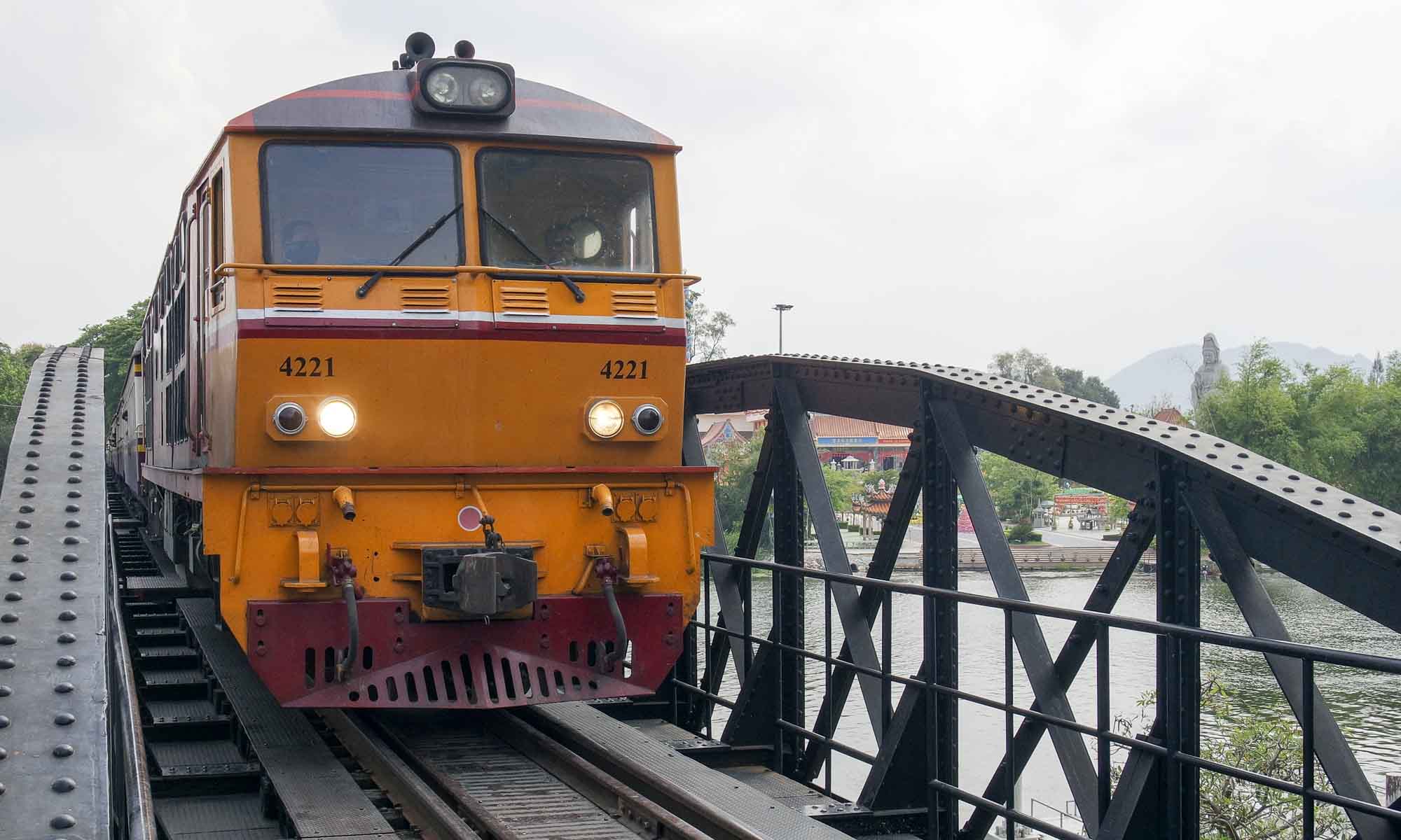 Train on the bridge on the river Kwai