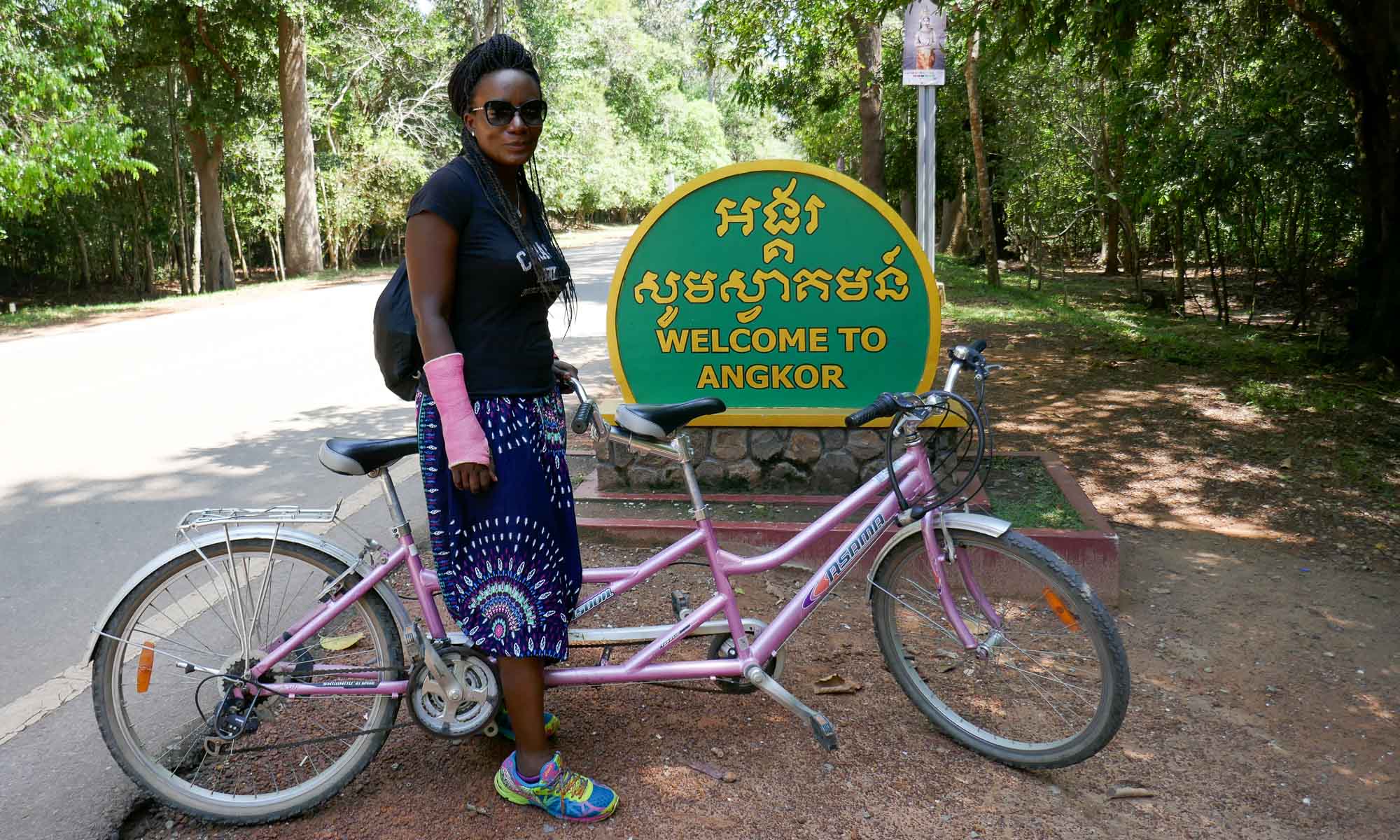 T on the tandem bike at Angkor