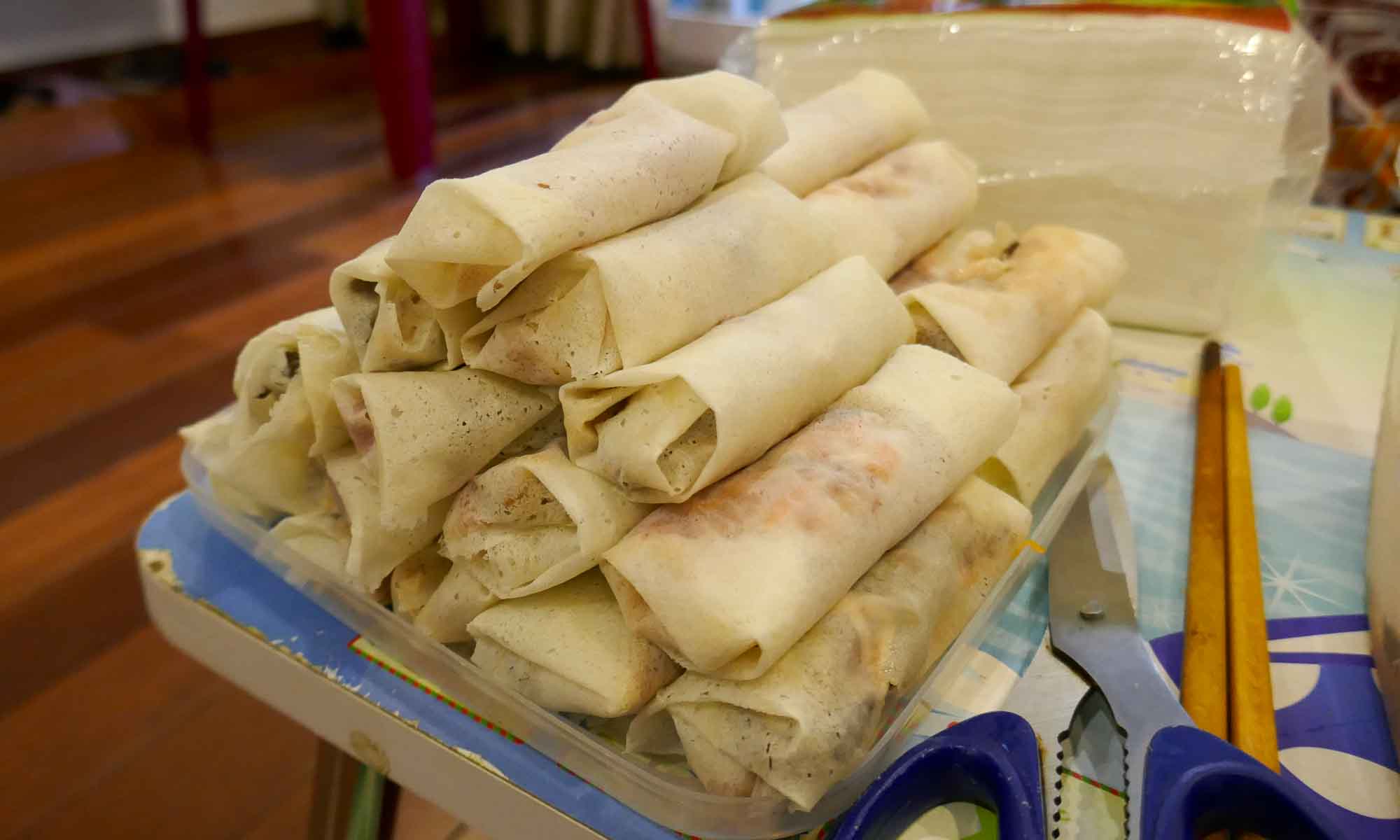Spring rolls ready to be fried