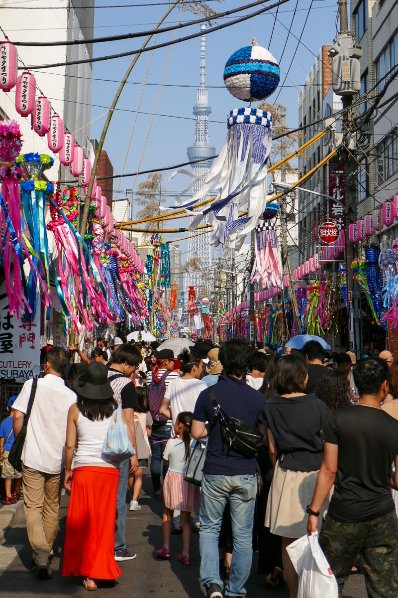 Shitamachi Tanabata Festival with the Tokyo Skytree in the background
